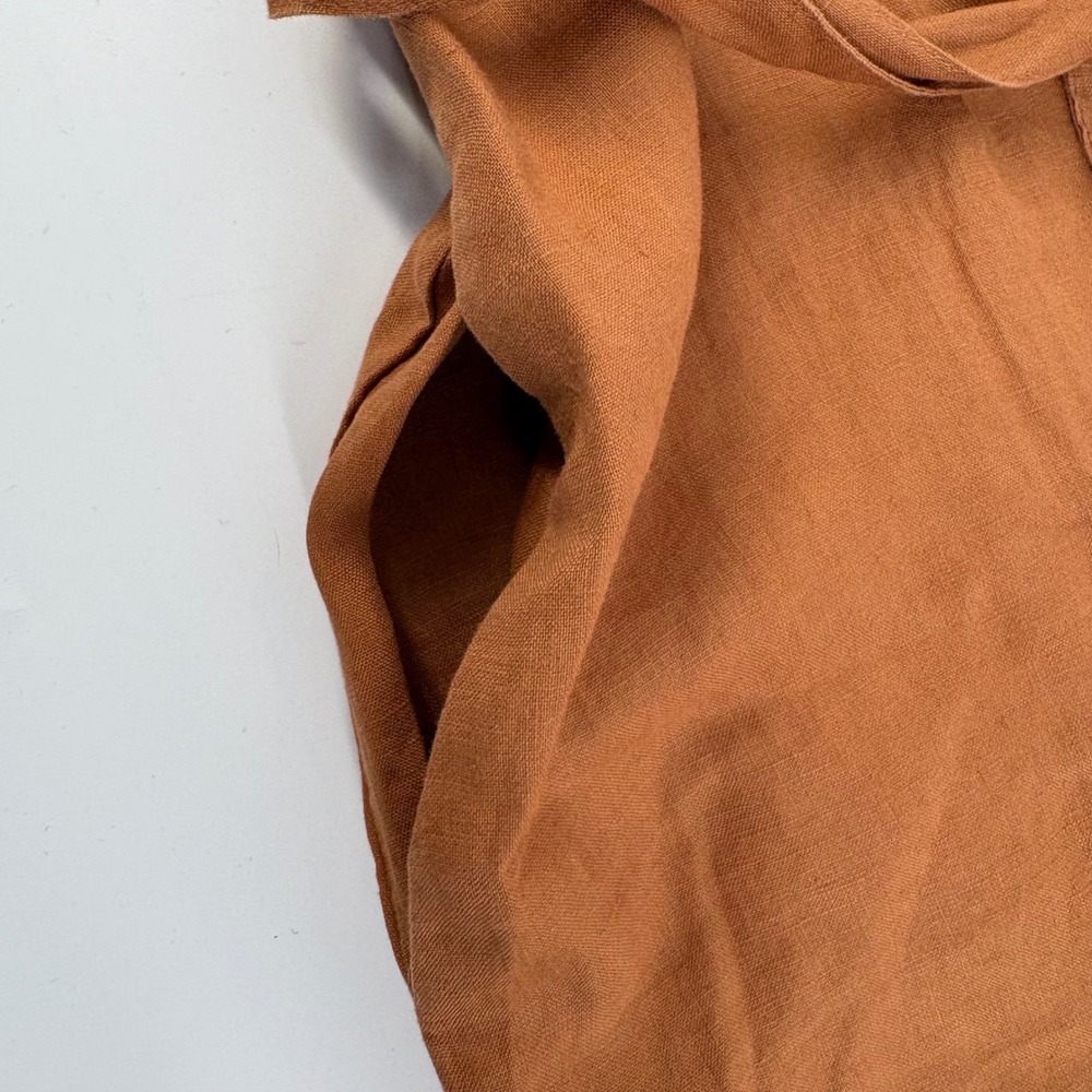 Quince Linen Shirt Dress Womens XL Brown Short Sleeve Button Front Midi Belted - Picture 6 of 9